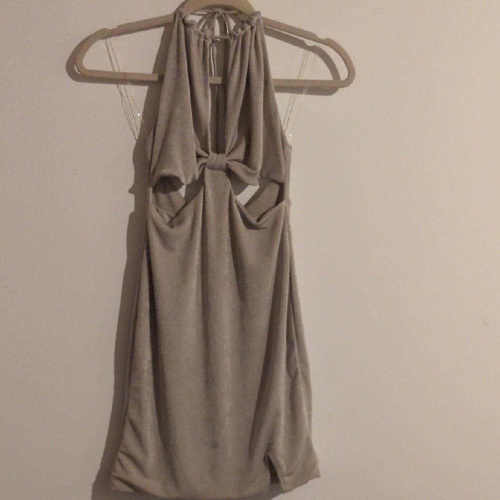 Fiesta Shimmering Halter Dress in Sand